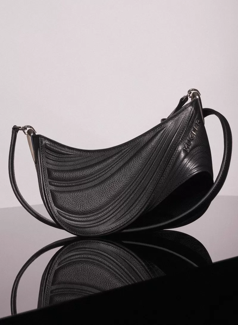 Hot MUGLER black small embossed spiral curve 01