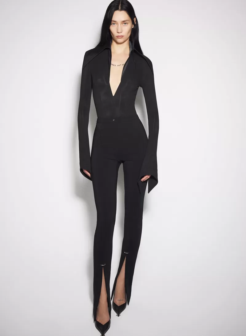 Outlet MUGLER black spiky satin collar bodysuit