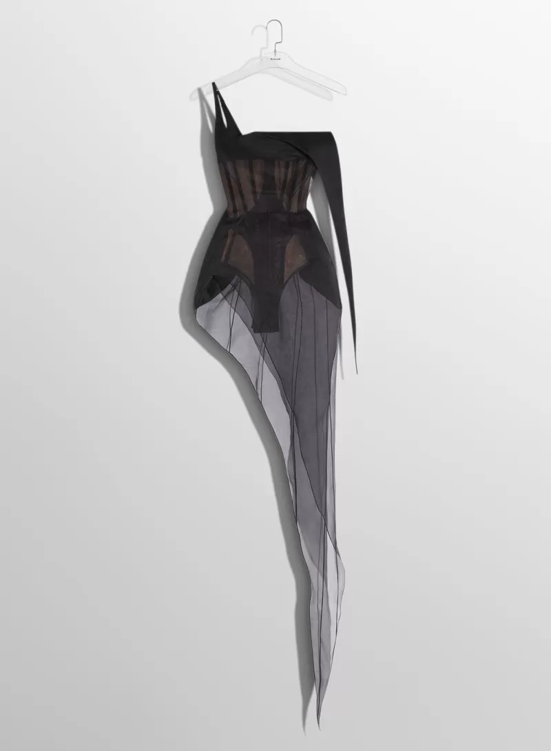 Cheap MUGLER black spiky sheer corset dress