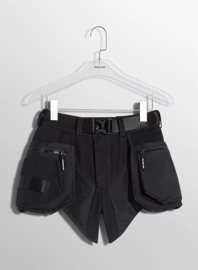 black_technical_fabric_cargo_shorts_0-2.webp Discount MUGLER black technical fabric cargo shorts