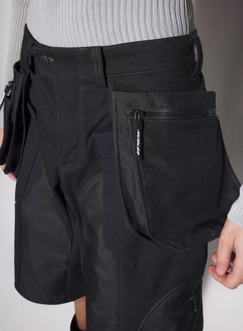 Shop MUGLER black technical fabric cargo shorts