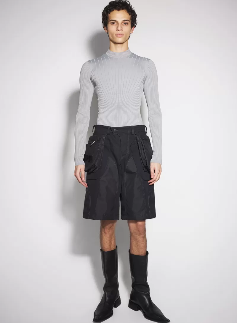 Shop MUGLER black technical fabric cargo shorts