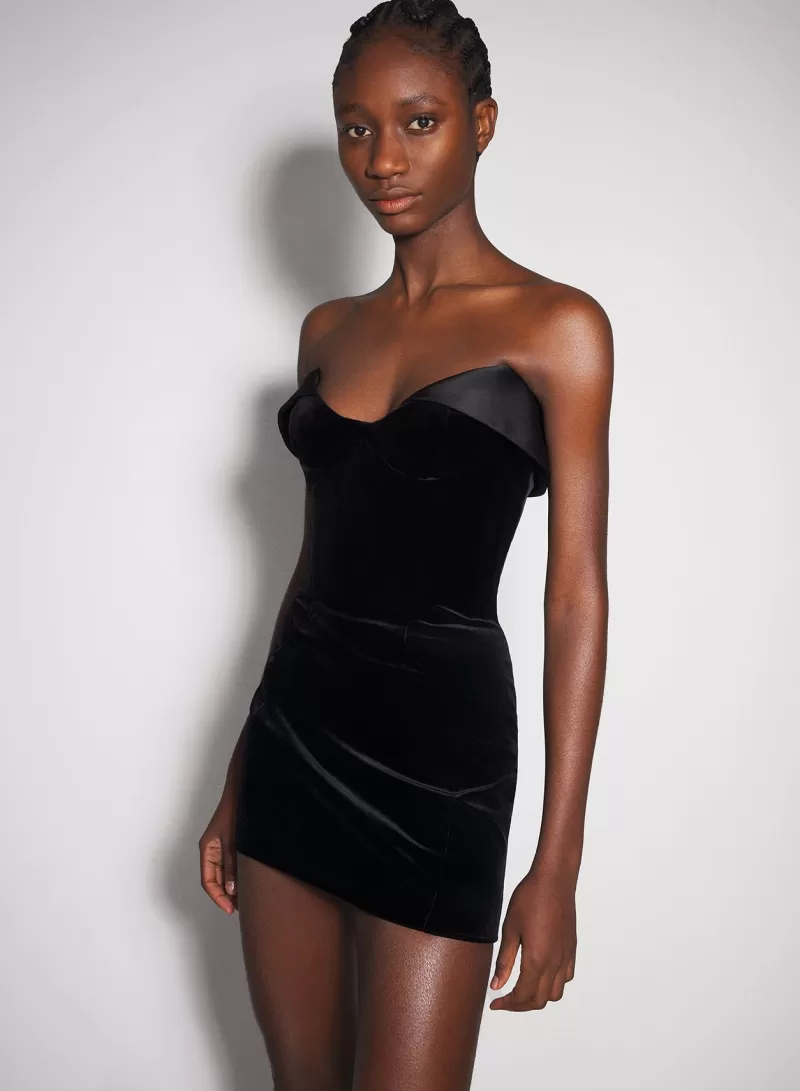 New MUGLER black velvet and satin mini dress