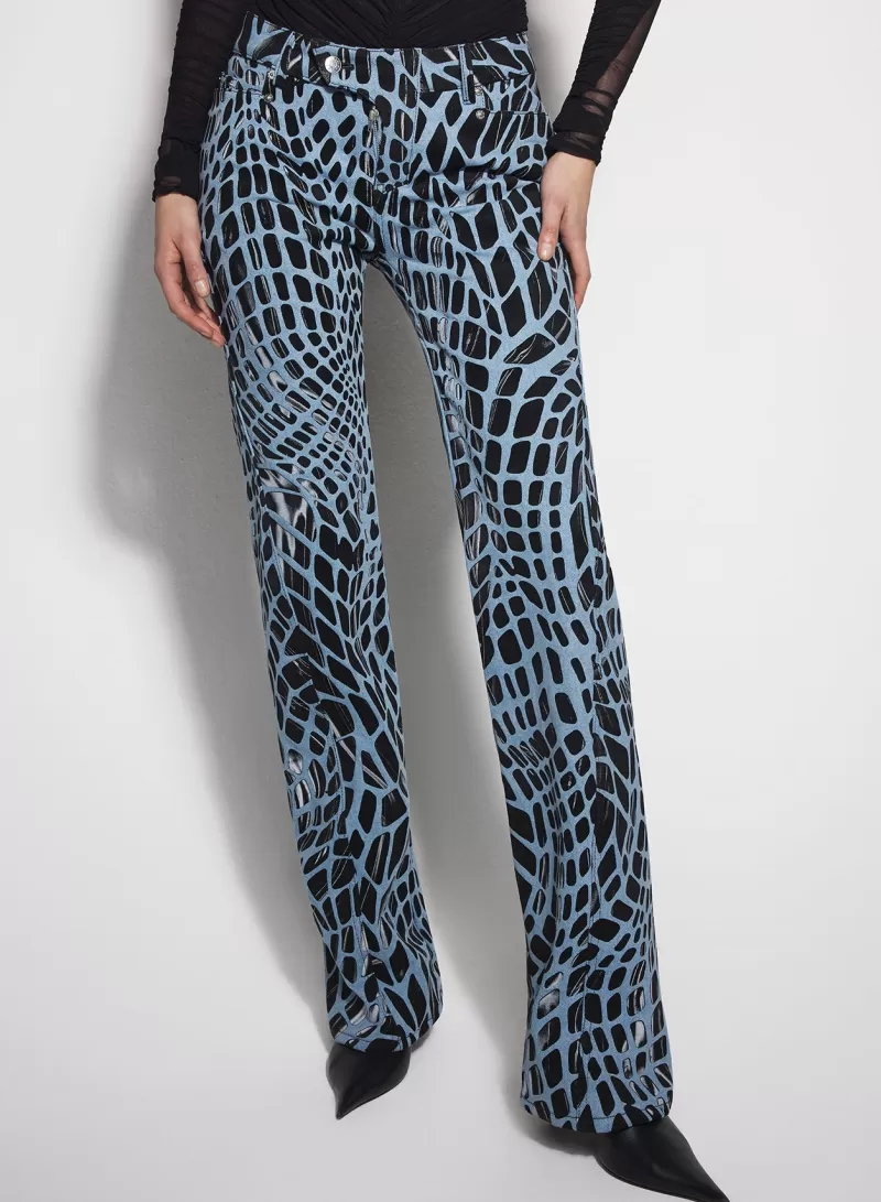 Clearance MUGLER black velvet print straight leg jeans