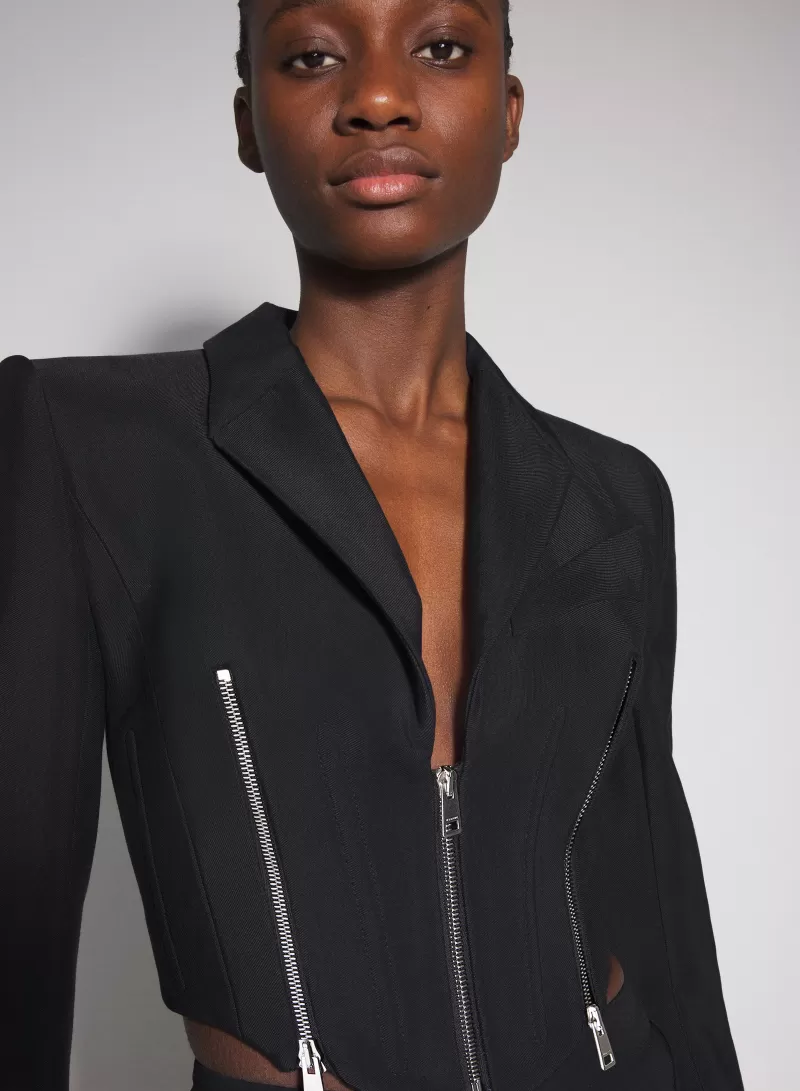 Online MUGLER black zipped wool jacket