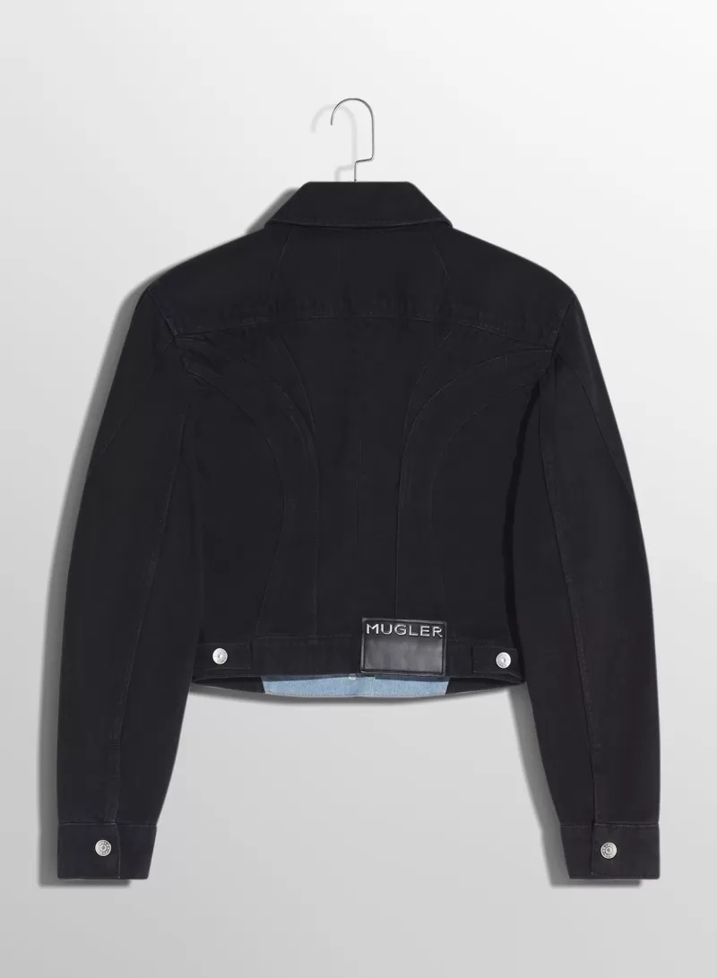Shop MUGLER blue bi-color denim jacket