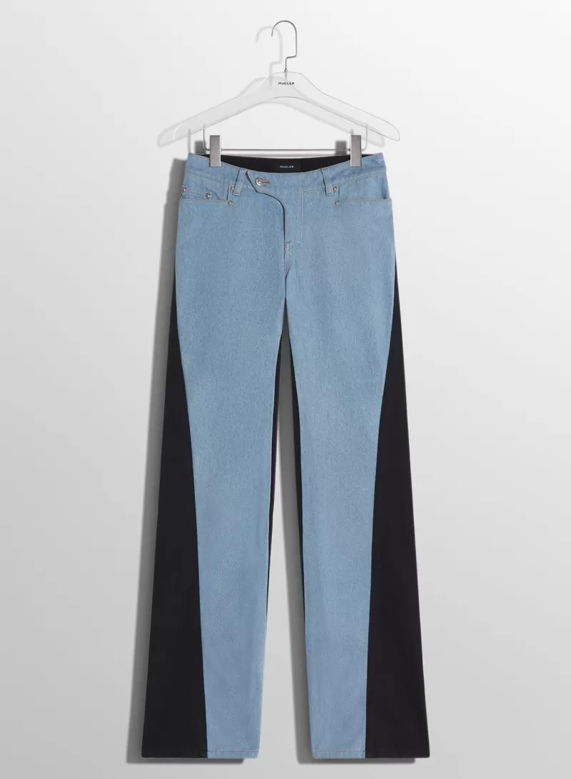 Flash Sale MUGLER blue bi-color straight leg jeans