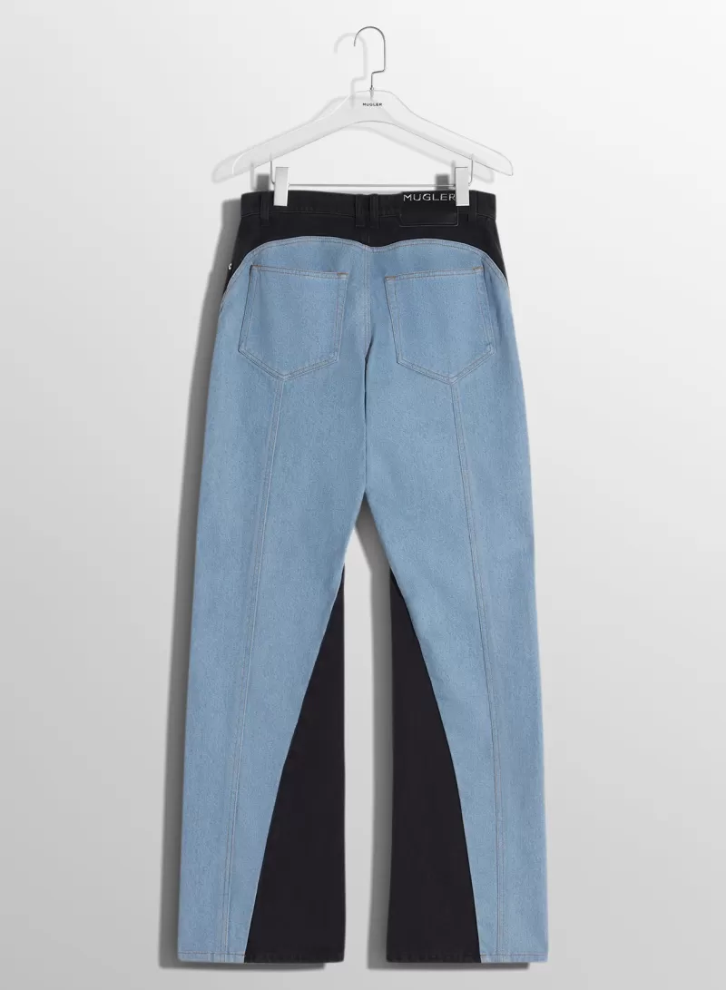 Shop MUGLER blue bi-color straight leg jeans