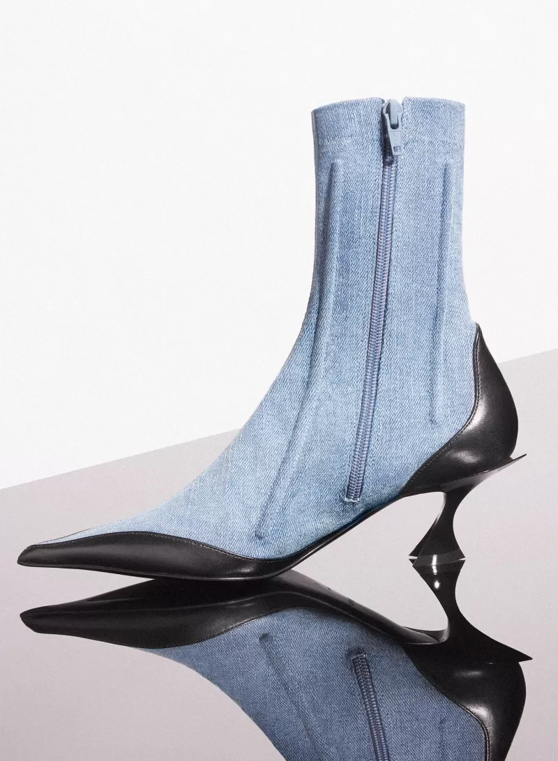 Cheap MUGLER blue boned denim fang 55 ankle boots