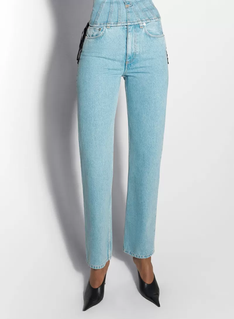New MUGLER blue laced-up straight leg jeans