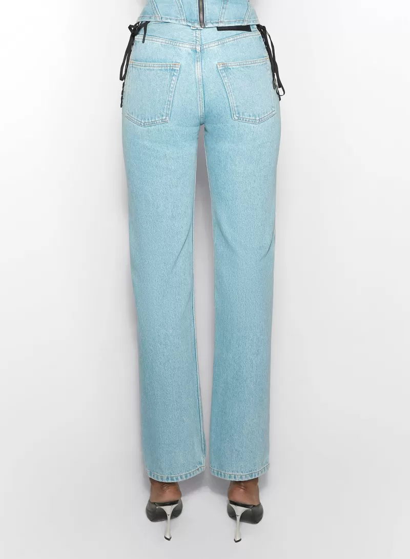 New MUGLER blue laced-up straight leg jeans