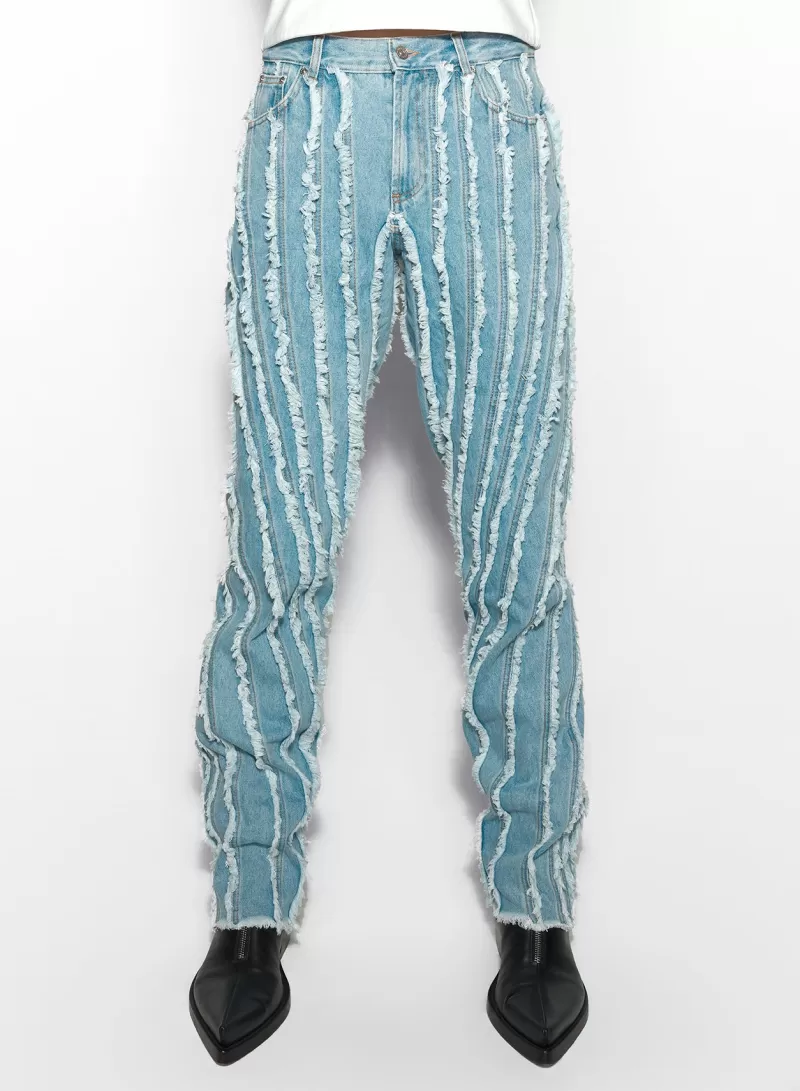 Online MUGLER blue raw edge spiral baggy jeans