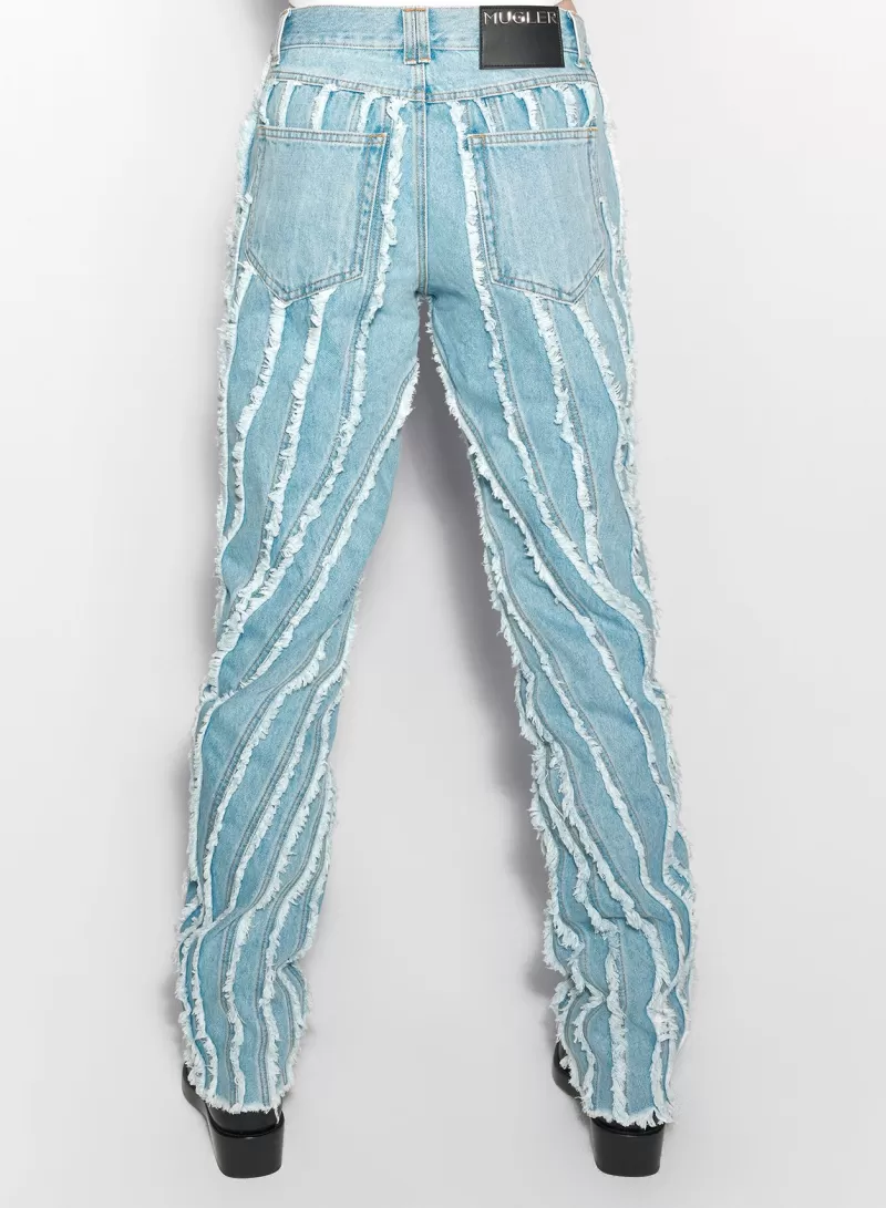 Online MUGLER blue raw edge spiral baggy jeans