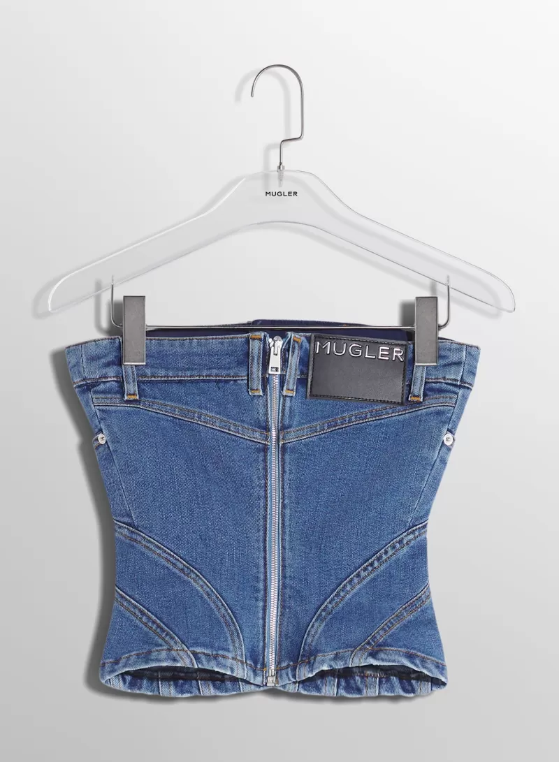 New MUGLER blue spiral denim bustier