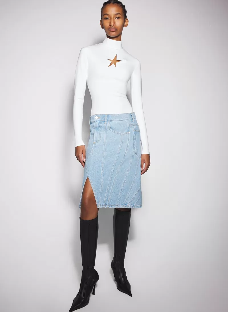 Online MUGLER blue spiral denim skirt