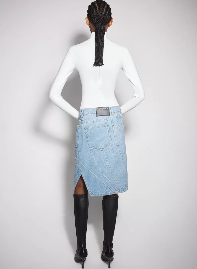 Online MUGLER blue spiral denim skirt