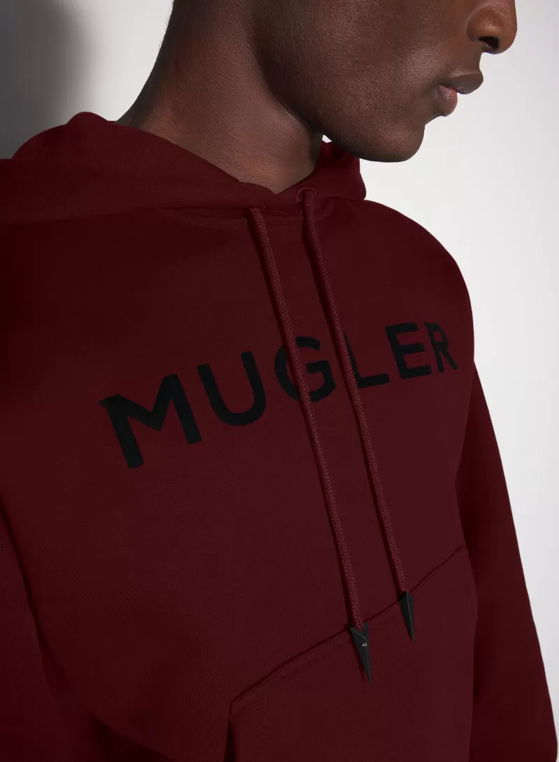 Shop MUGLER burgundy logo hoodie