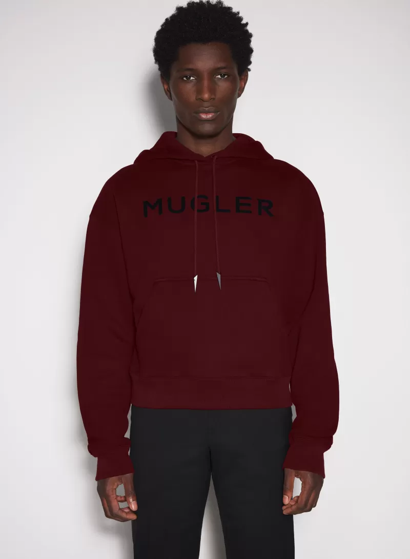 Shop MUGLER burgundy logo hoodie