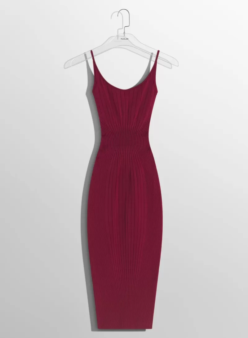 New MUGLER burgundy sculpting knit dress