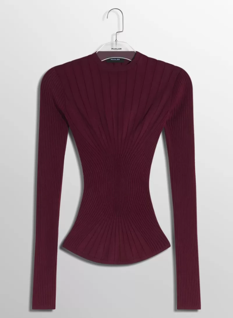 Shop MUGLER burgundy sculpting knit top