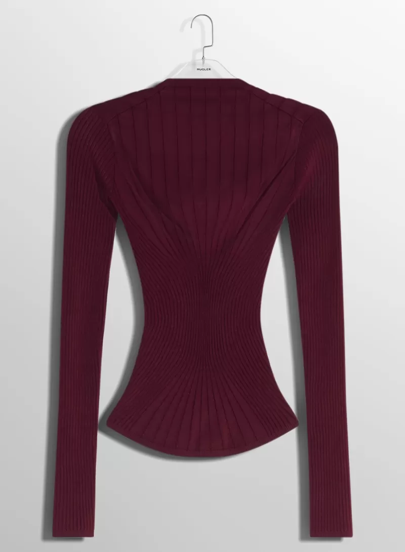 Shop MUGLER burgundy sculpting knit top
