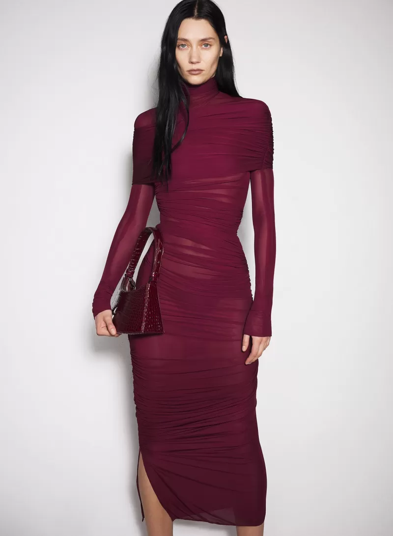 burgundy_sheer_ruched_dress_3-1.webp Online MUGLER burgundy sheer ruched dress