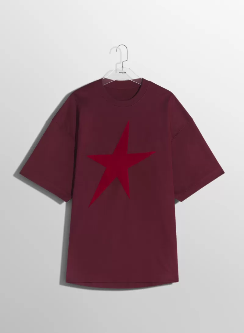 Online MUGLER burgundy star velvet T-shirt