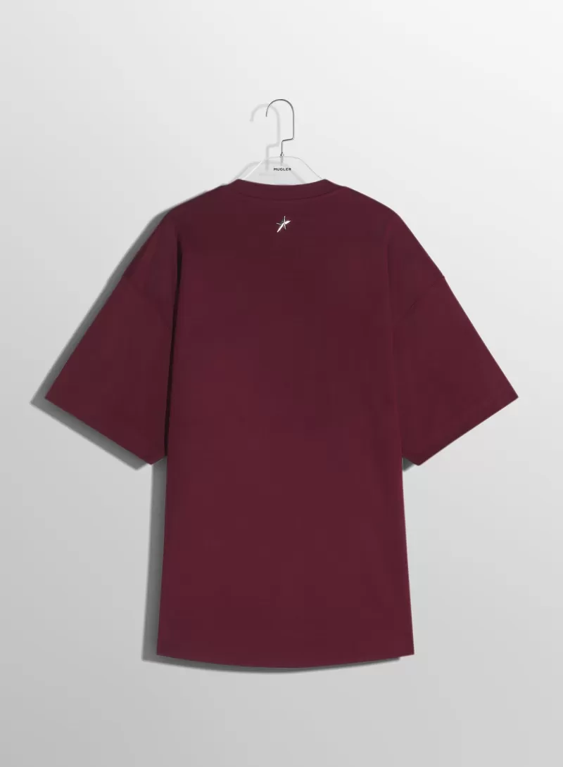 Online MUGLER burgundy star velvet T-shirt