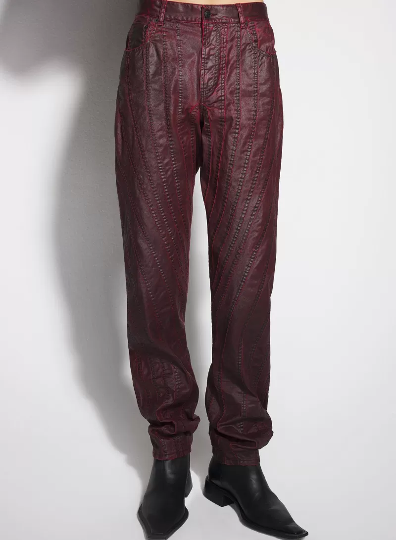 Flash Sale MUGLER burgundy waxed spiral baggy jeans
