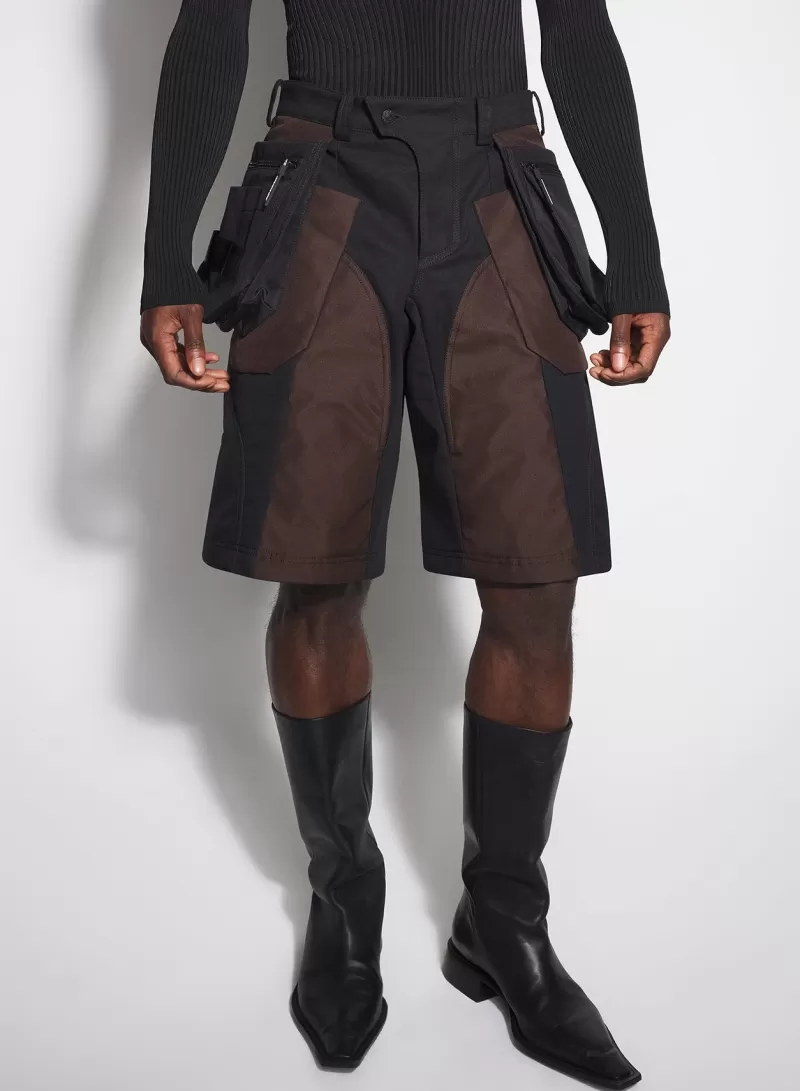 Cheap MUGLER chocolate technical fabric cargo shorts