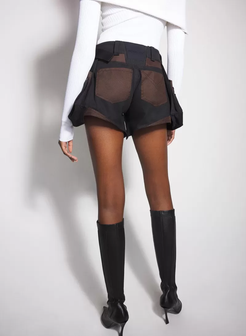 Cheap MUGLER chocolate technical fabric cargo shorts
