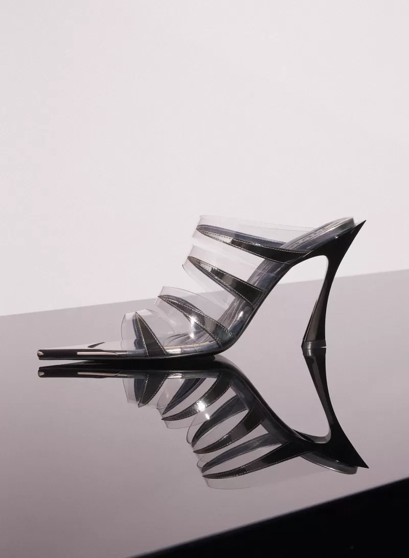 Cheap MUGLER chrome leather fang 95 spike sandals