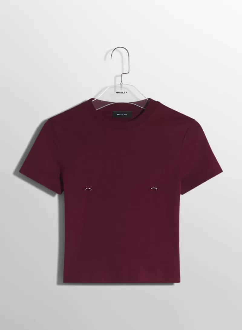Shop MUGLER deep red pierced baby t-shirt
