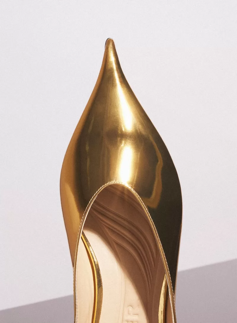 Cheap MUGLER gold metalic leather fang flat mules