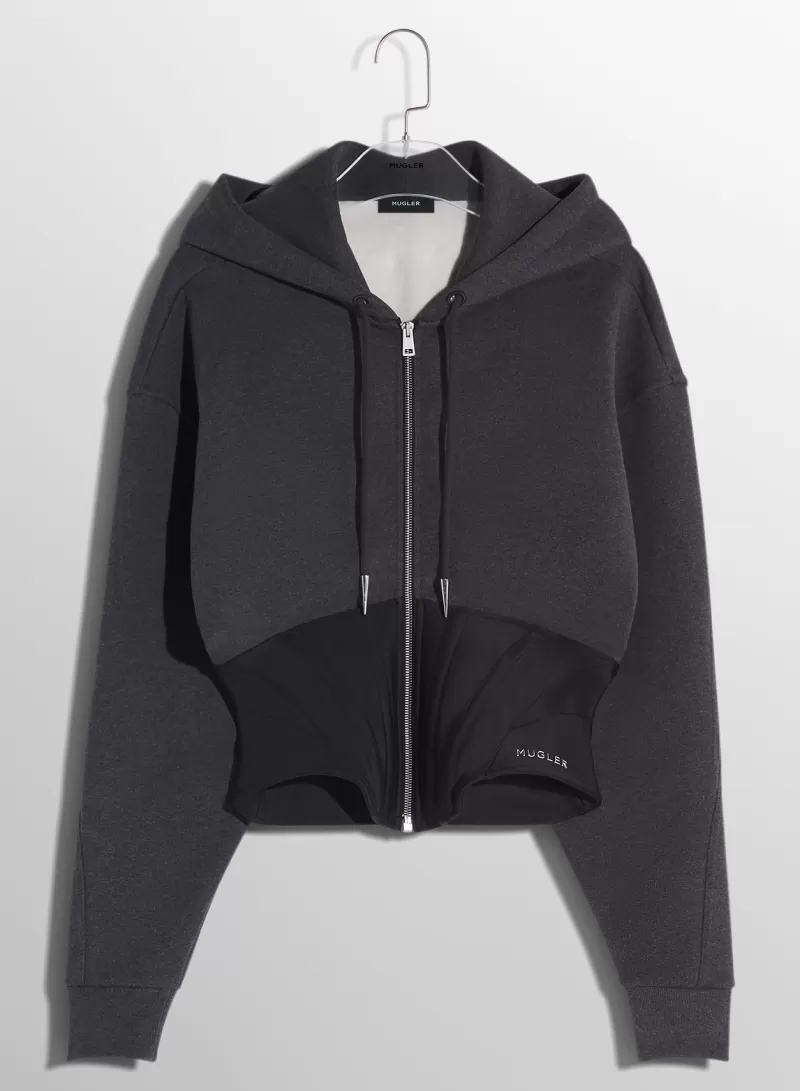 Shop MUGLER grey corseted hoodie