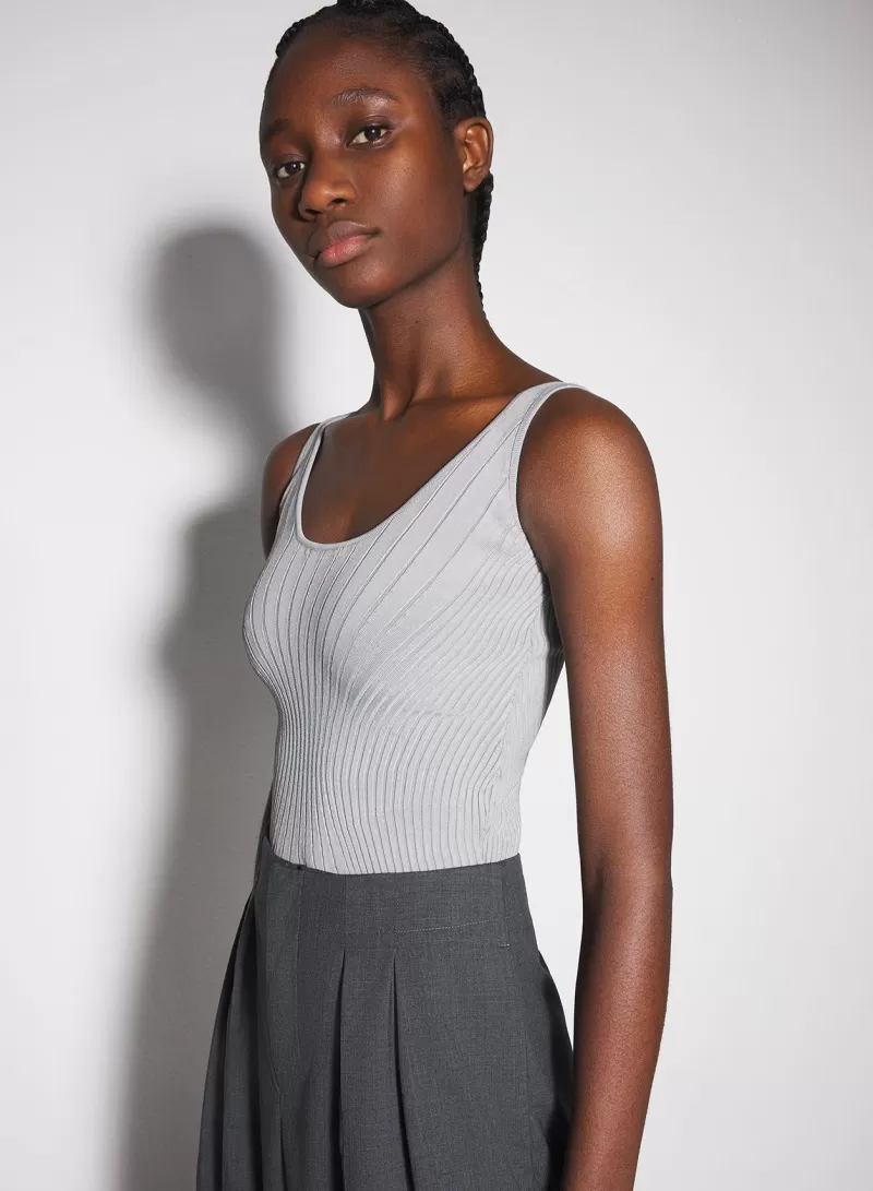 Best MUGLER grey sculpting knit tank top