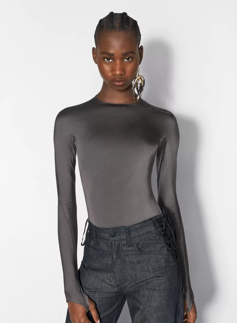 Store MUGLER grey shoulder logo bodysuit