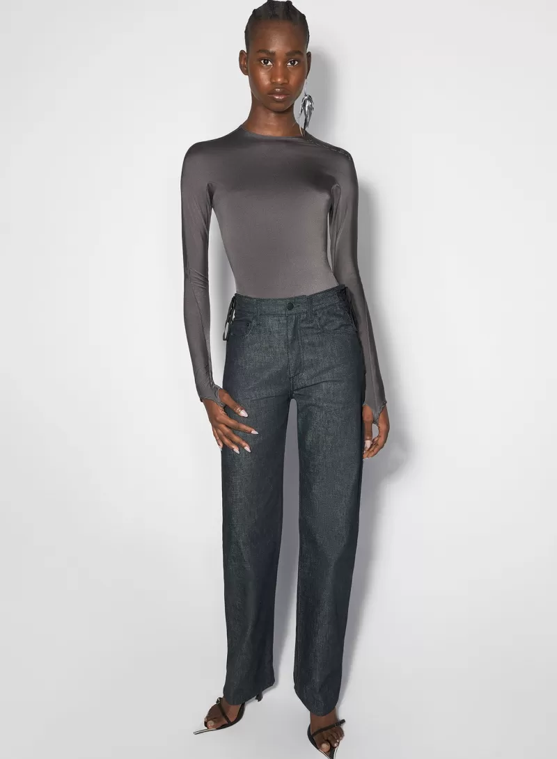 Store MUGLER grey shoulder logo bodysuit