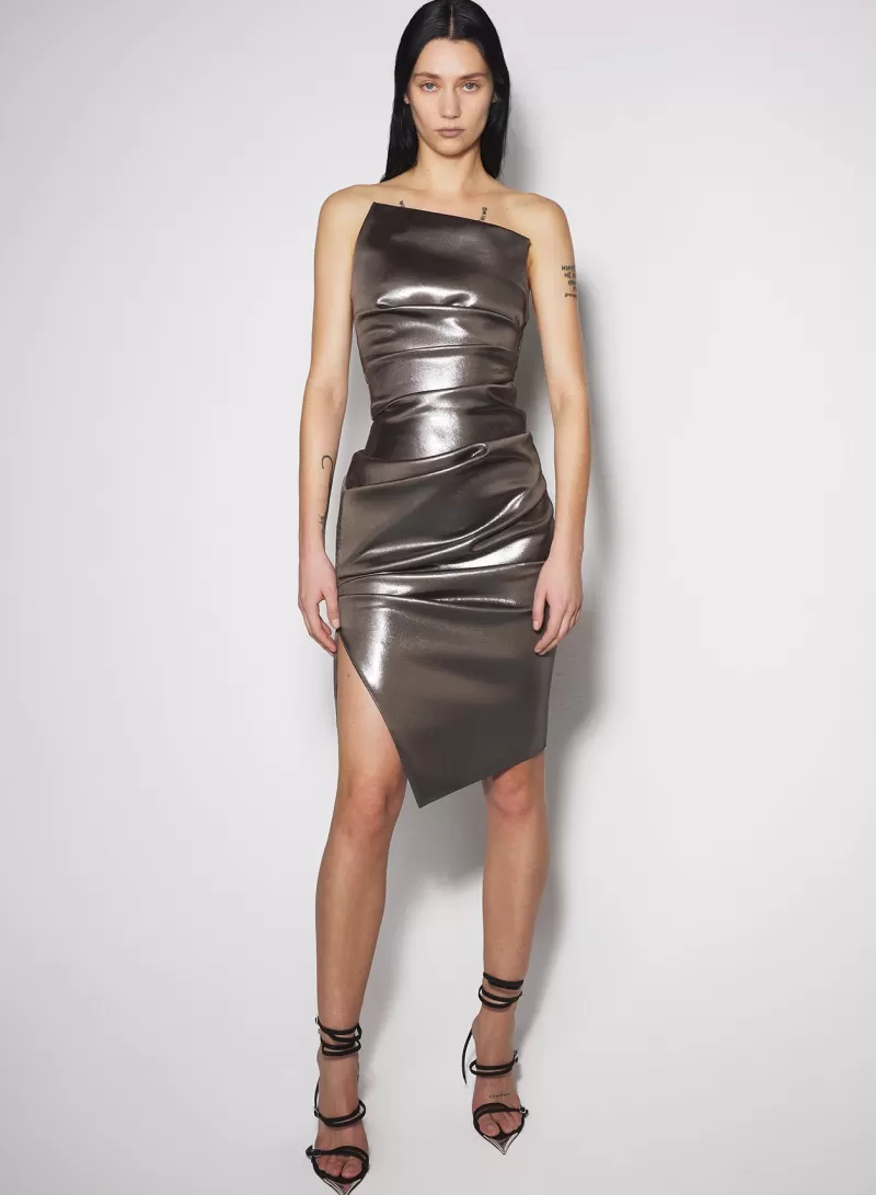 Sale MUGLER gunmetal bustier ruched dress
