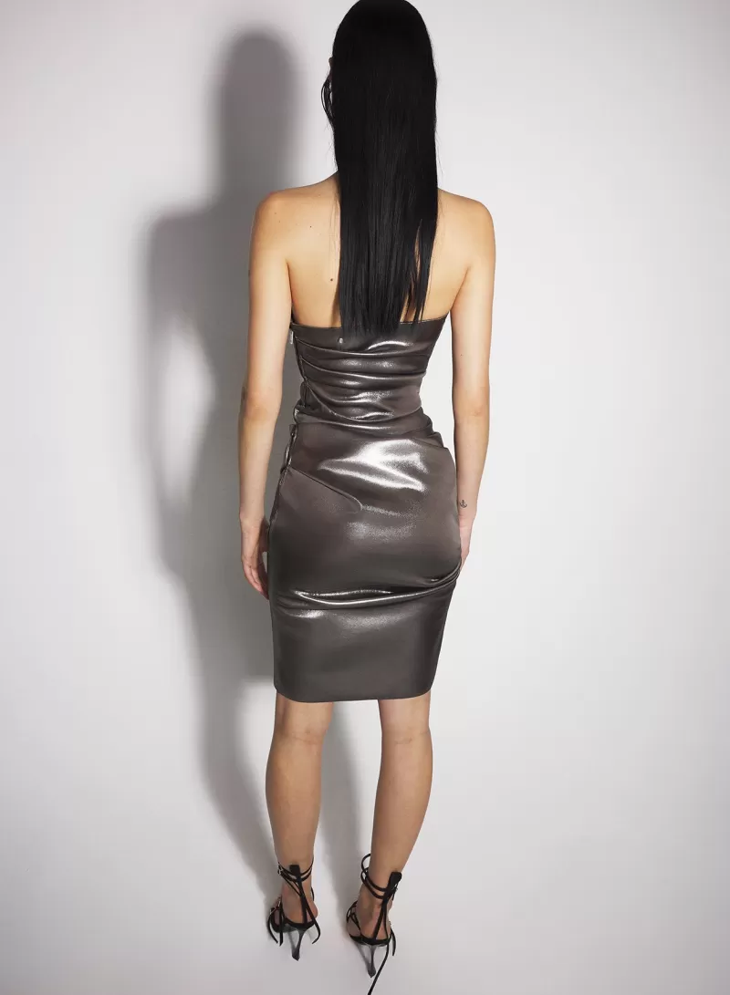 Sale MUGLER gunmetal bustier ruched dress