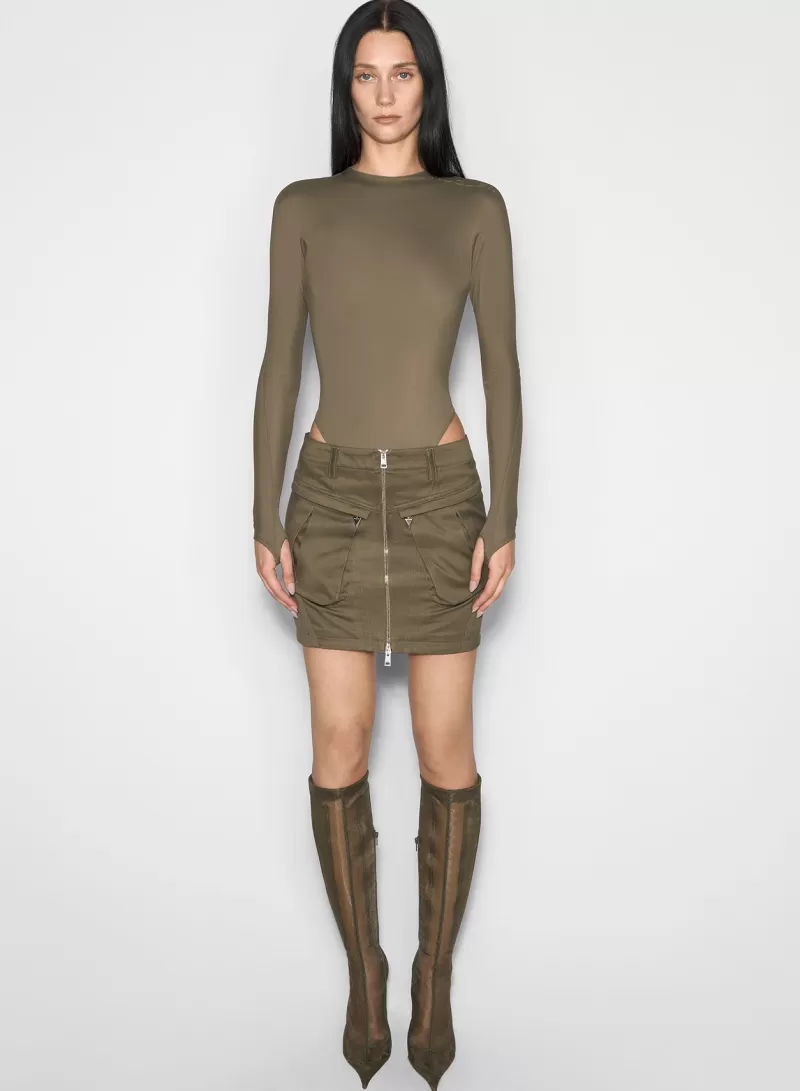 Cheap MUGLER khaki shoulder logo bodysuit