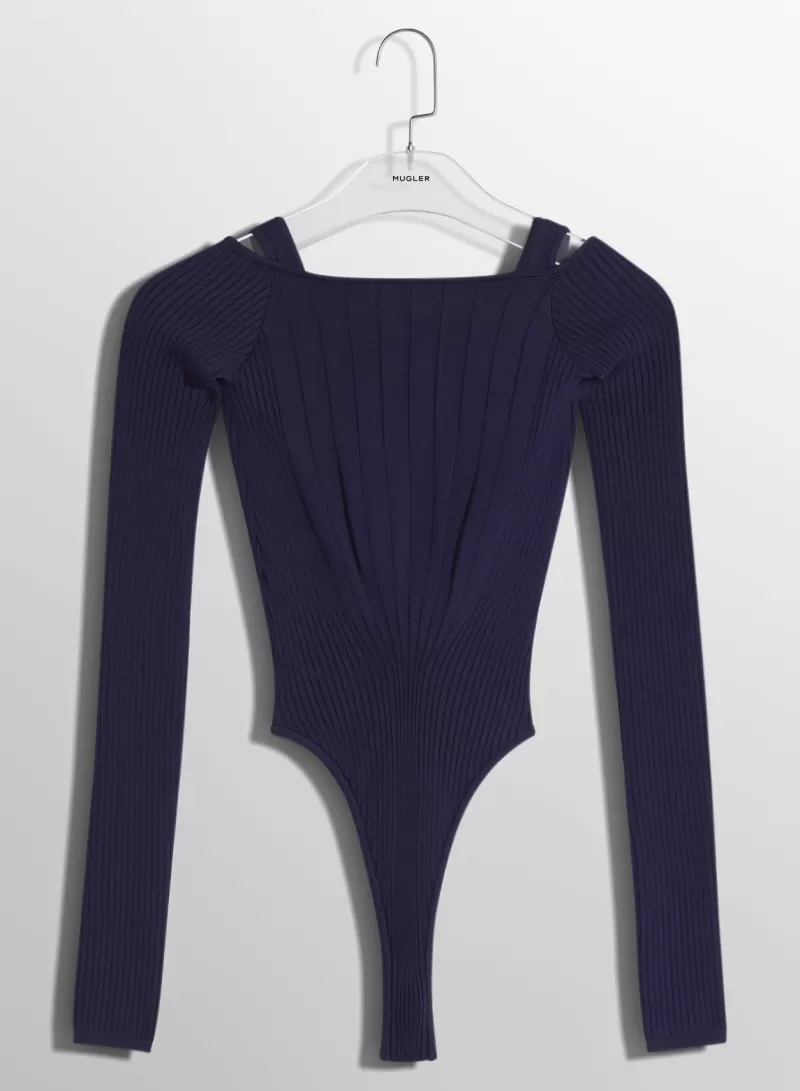 Cheap MUGLER midnight blue sculpting knit bodysuit