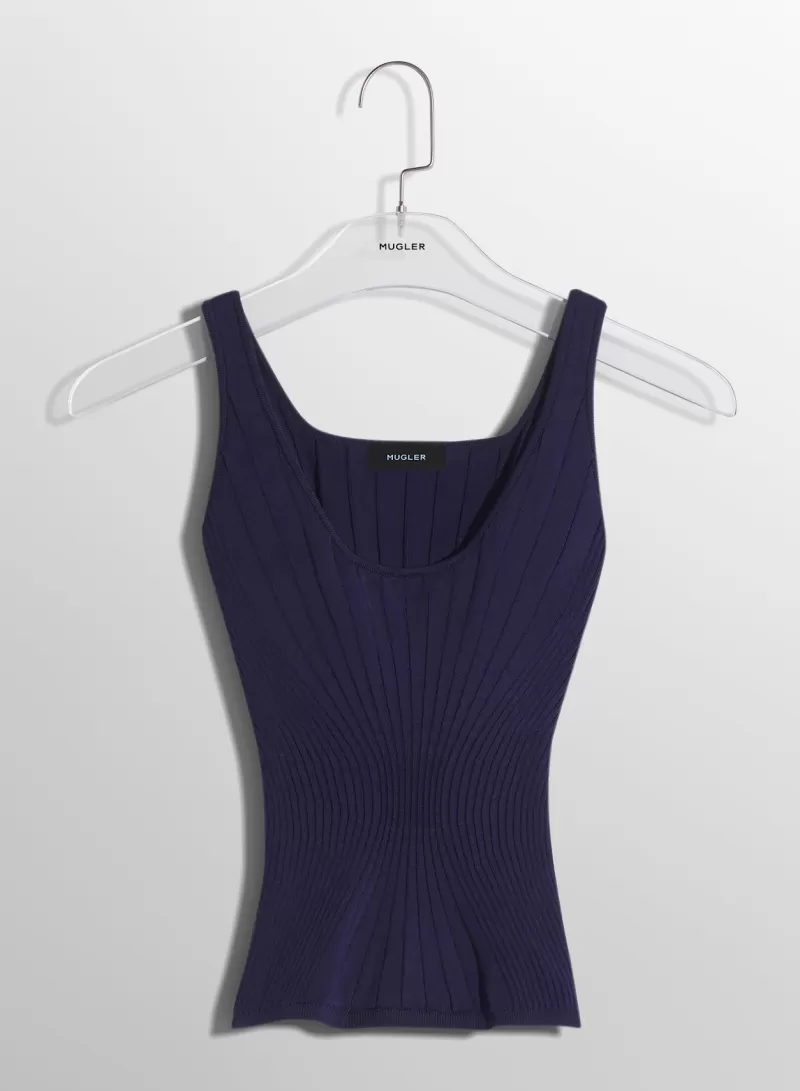 Online MUGLER midnight blue sculpting knit tank top