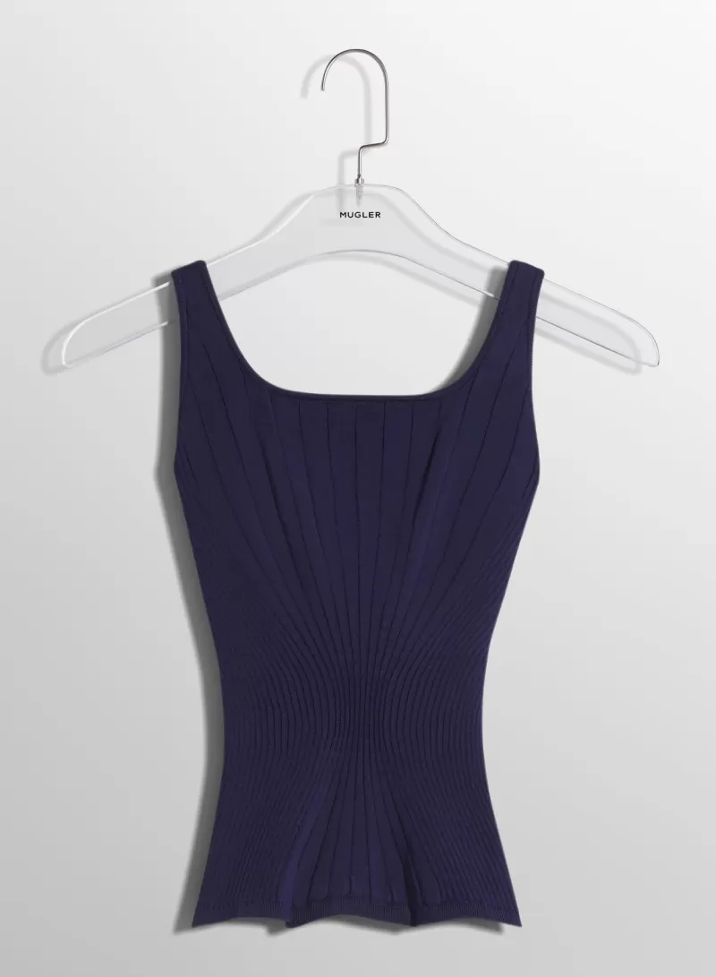 Online MUGLER midnight blue sculpting knit tank top
