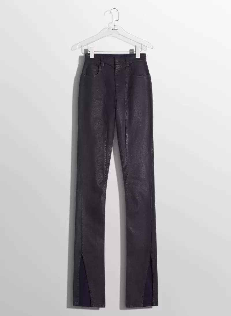 Fashion MUGLER midnight blue waxed skinny jeans