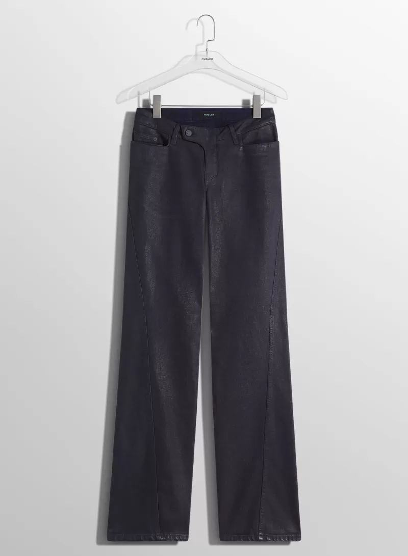 Discount MUGLER midnight blue waxed straight leg jeans
