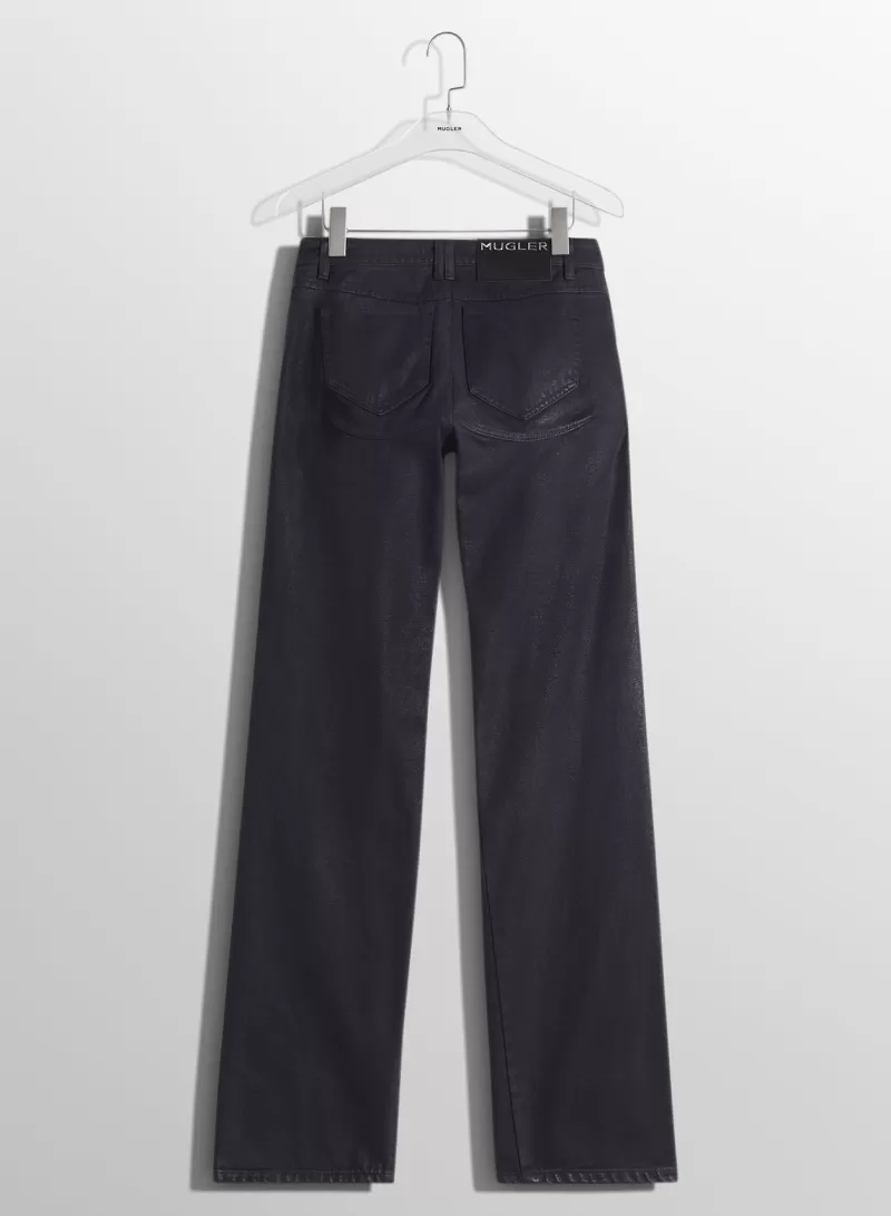 Discount MUGLER midnight blue waxed straight leg jeans