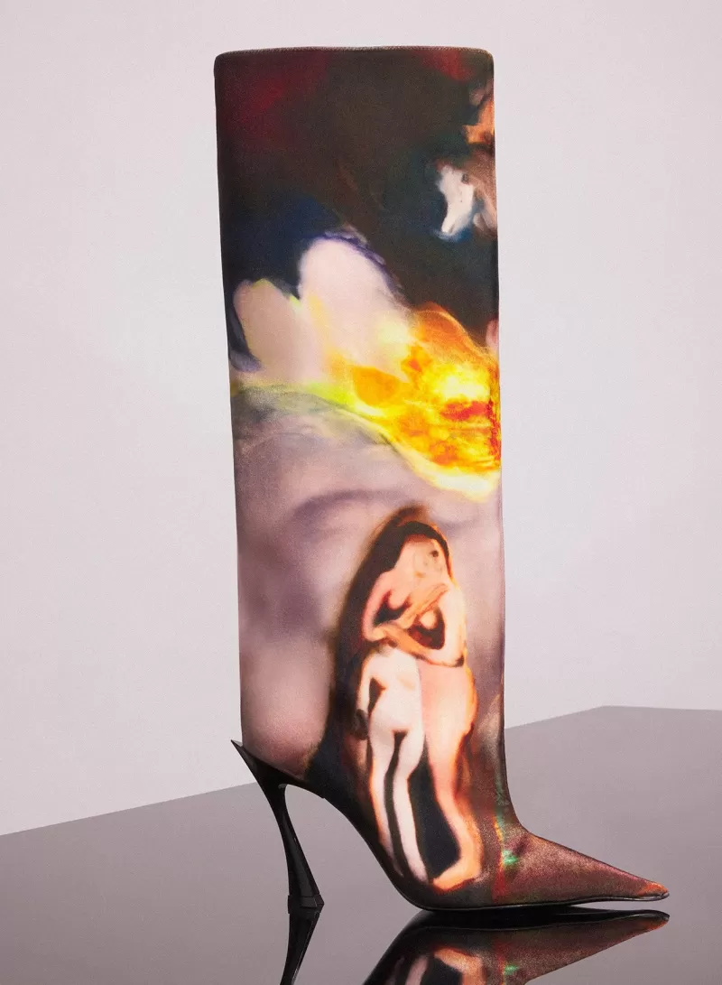 Store MUGLER x Ambera Wellmann printed velvet fang 95 knee high boots