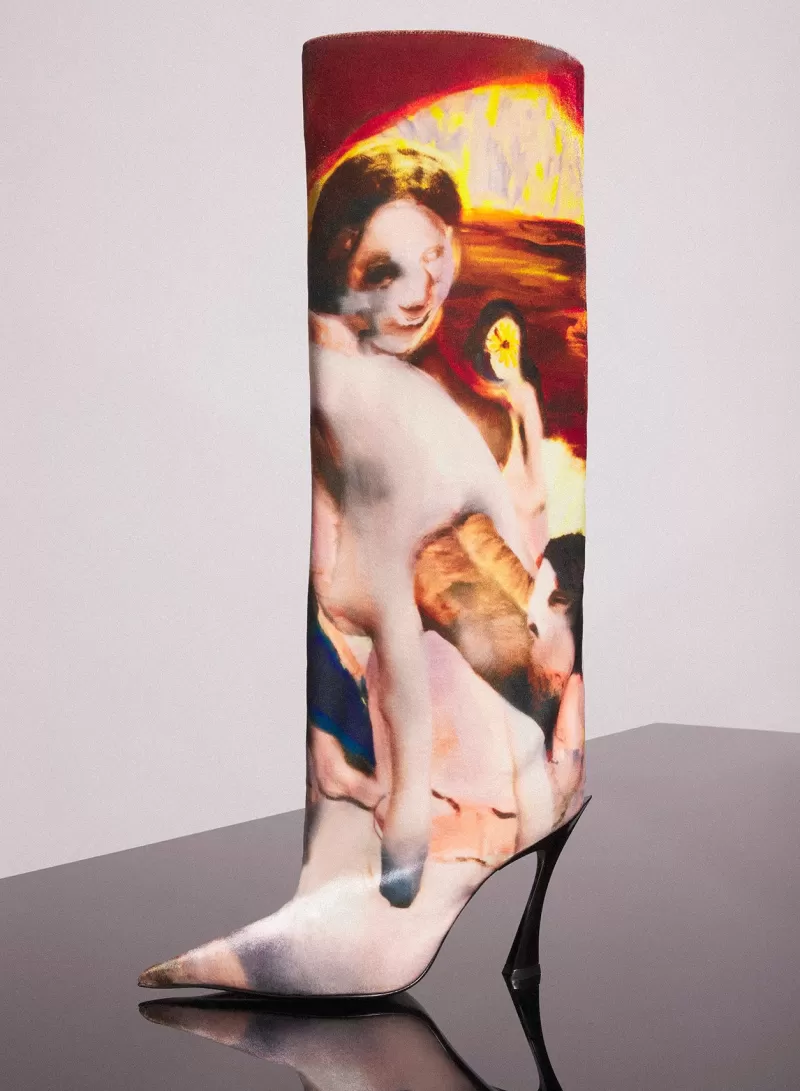 Store MUGLER x Ambera Wellmann printed velvet fang 95 knee high boots