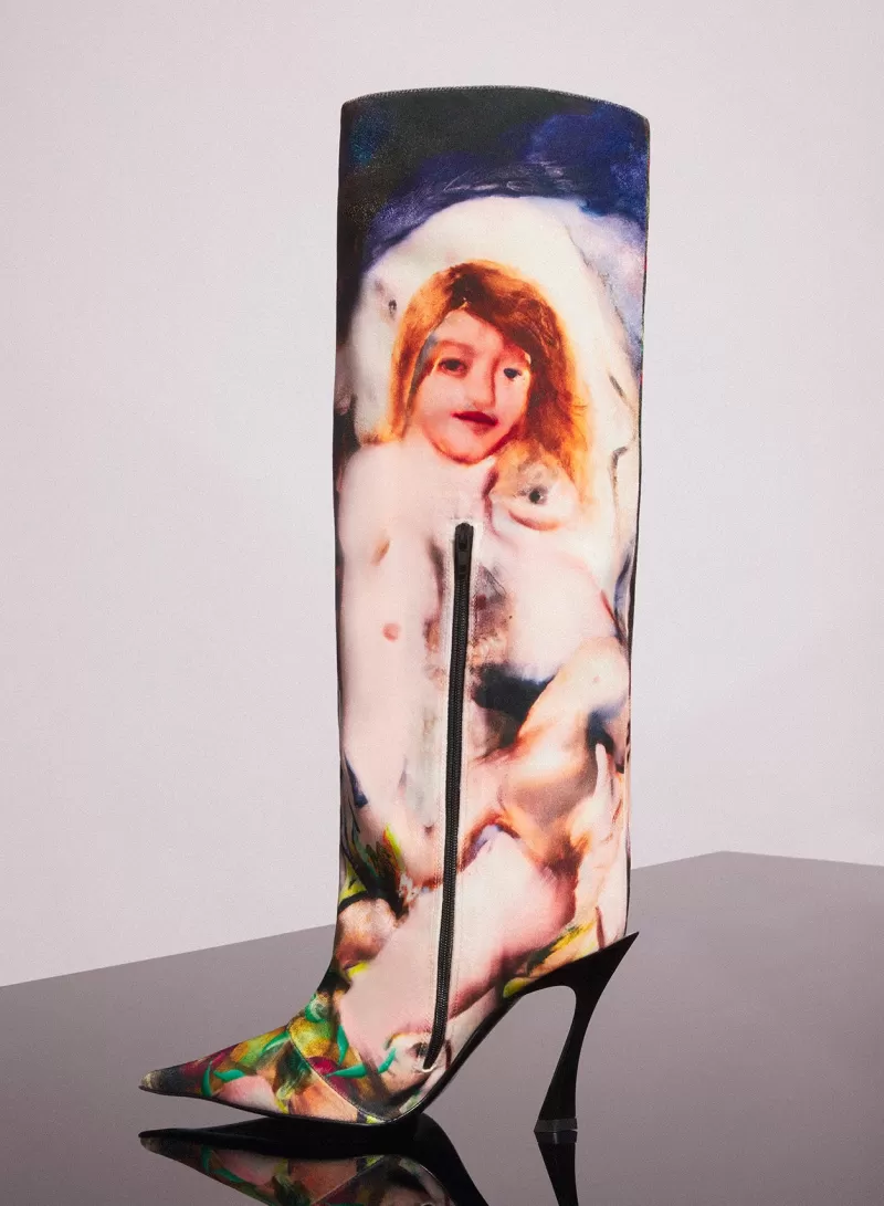 Shop MUGLER x Ambera Wellmann printed velvet fang 95 knee high boots